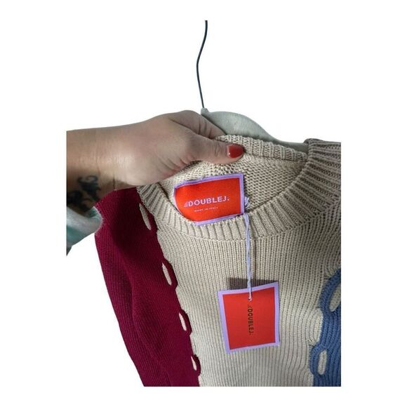 La DoubleJ. Braided Color block Long Sleeve Mini Sweater Dress Size M Wool - Picture 6 of 11